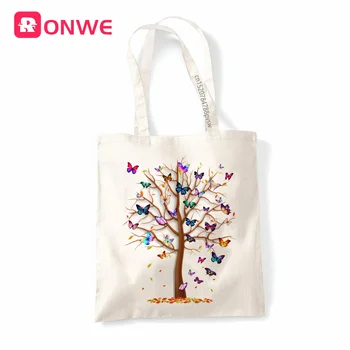 Многоразовая Женская холщовая сумка для покупок с принтом дерева, сумка-тоут для девочек, Эко сумки на плечо в стиле Харадзюку, Прямая поставка Изображение