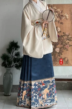 Квадратный воротник Династии Мин, рукав-пипа, юбка с лошадиным лицом, оригинальная сказочная китайская Hanfu Daily, осенняя мода Wom Изображение