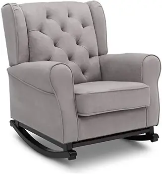 Кресло-качалка с мягкой обивкой, дерево, голубовато-серый Изображение