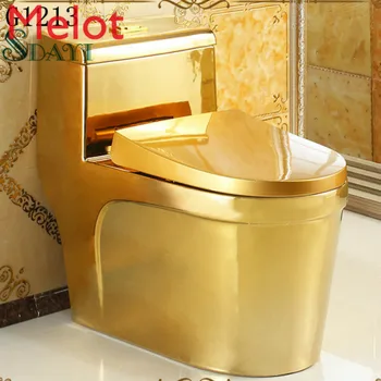 Inodoro de cerámica de color dorado, wc, tazón de baño, dragón dorado Изображение