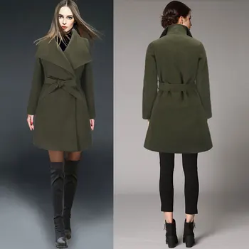 Осенне-зимнее женское шерстяное пальто средней длины 2023, Осенне-зимнее шерстяное пальто Изображение
