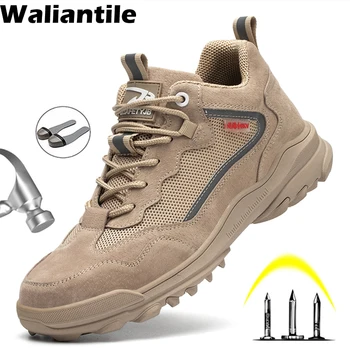 Мужская защитная обувь с утеплением Waliantile, Дышащая неразрушаемая Строительная рабочая обувь, Мужские кроссовки с защитой от ударов Изображение