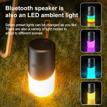 Новый беспроводной Bluetooth-динамик с RGB подсветкой, уличный портативный динамик, подходит для кемпинга на открытом воздухе, цветной водонепроницаемый динамик Изображение