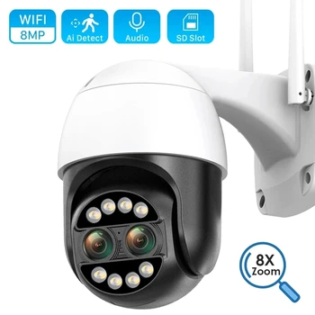 Новая 4K 8MP 8-кратный Гибридный Зум PTZ Wifi IP-Камера Наружная Широкоугольная Двухобъективная AI Для обнаружения человека 4MP Аудио CCTV Камера Видеонаблюдения Изображение