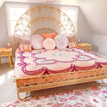 Nordic rattan bed ins Отель с проживанием в семье rattan art в Юго-Восточной Азии двуспальная кровать из ротанга Изображение