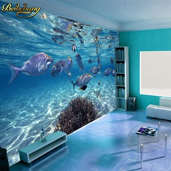 beibehang 3D стереоскопические большие фрески, подводный мир, морские рыбы, гостиная, детская комната, ТВ-фон, обои Изображение