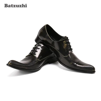 Batzuzhi/ Официальные кожаные модельные туфли, Мужские Zapatos Hombre, Деловые туфли с острым носком на шнуровке, мужские zapatos de hombre, Большой Размер Изображение