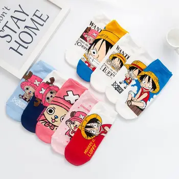 1 пара японских женских носков, носки до щиколотки для девочек-подростков с мультяшной анимацией, Мягкие хлопковые осенние мужские невидимые носки с пиратами Изображение