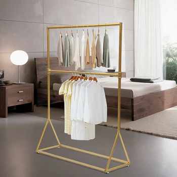 Золотая вешалка для одежды Отдельно Стоящая Вешалка для одежды, витрина для одежды в гостиной, магазин одежды Изображение