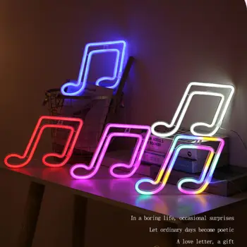 Светодиодный Неоновый светильник Музыкальная Нота Неоновые Огни Ночник Концертный Настенный светильник для Спальни Аккумулятор USB Power Nightlight Для украшения вечеринки Изображение