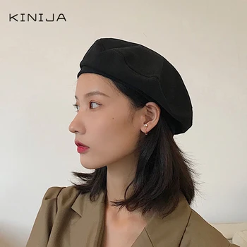 Берет женский летний тонкий дышащий однотонный универсальный восьмиугольный головной убор Корейский Японский британский ретро шляпа художника Капитанская шляпа Изображение
