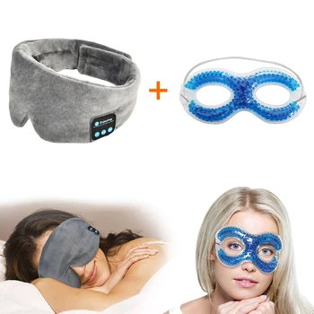 Наушники Bluetooth Беспроводная Мягкая хлопковая маска для сна со льдом, гелевая маска для глаз, Летняя красивая маска для сна Изображение