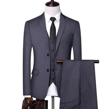 (Блейзер + жилет + брюки) Высококачественный мужской простой деловой элегантный модный костюм джентльмена для собеседования при приеме на работу, тонкий костюм из 3 предметов Изображение
