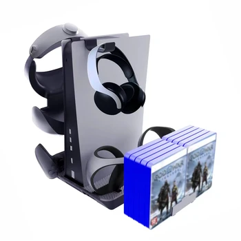 для консоли PS5 Многофункциональная охлаждающая подставка с двойным контроллером Зарядное устройство CD-накопитель для шлема для PS VR2 Ручка Зарядная док-станция Изображение
