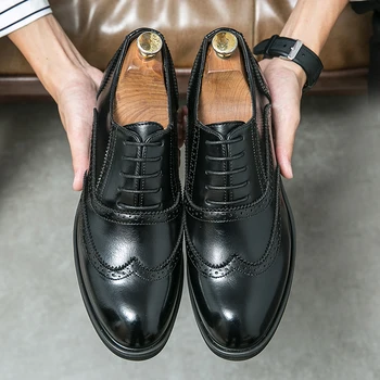 Мужская обувь, высококачественная деловая официальная кожаная обувь, мужская повседневная модельная обувь, новая обувь с перфорацией типа 