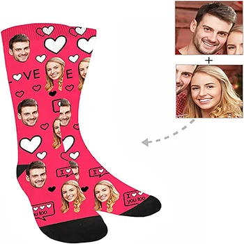 Хлопчатобумажные носки для лица для влюбленных на заказ с 3D печатью, модные носки Новизны, сделай сам, Креативные подарочные носки для пары Изображение