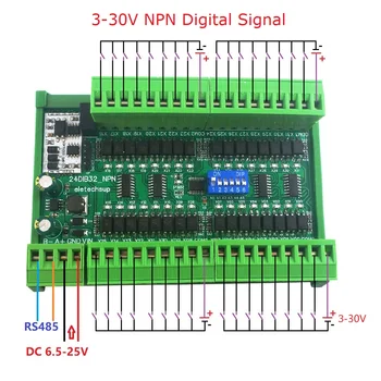 Оптически изолированный 16/32/48-канальный Цифровой Коллектор с Коммутацией Входных сигналов NPN/PNP Плата RS485 Modbus RTU Модуль DC 12V 24V Изображение