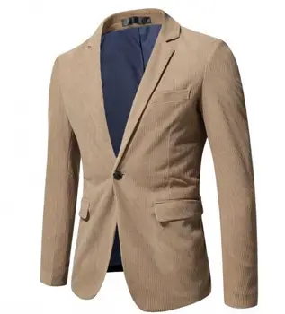 Новый Мужской костюм, однотонный Однобортный Модный Тонкий хлопковый костюм с длинным рукавом, куртка A66 Изображение