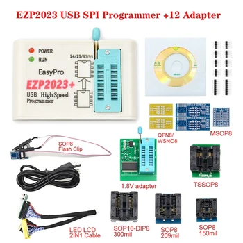 EZP2023 + Высокоскоростной программатор SPI FLASH Полный комплект + 12 адаптеров Поддержка 24/25/93/95 EEPROM Bios 25T80 Запись автономной копии Изображение