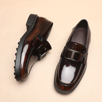 Летняя классическая мужская обувь в стиле ретро на толстой подошве из натуральной кожи в деловом стиле Изображение