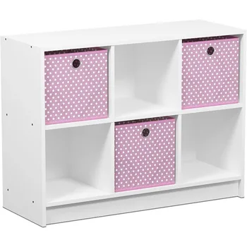 Книжный шкаф-органайзер Furinno Basic на 6 кубов с ящиками, белый Изображение
