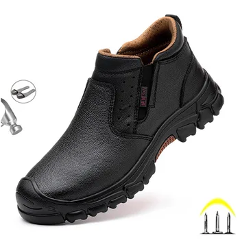 Защитная рабочая обувь из натуральной кожи и коровьей Замши Для мужчин, Композитная обувь с защитой от гвоздей, Антистатическая Сварочная обувь, Неразрушаемые ботинки Изображение