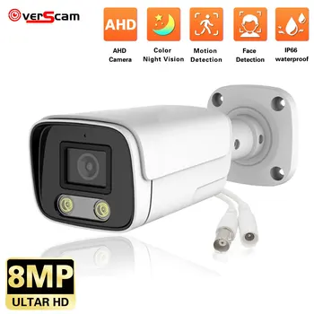 Полноцветная камера безопасности ночного видения Overscam 8MP IP66, наружная AHD Камера видеонаблюдения, камера видеонаблюдения HD 4K Bullet AI Camera Изображение