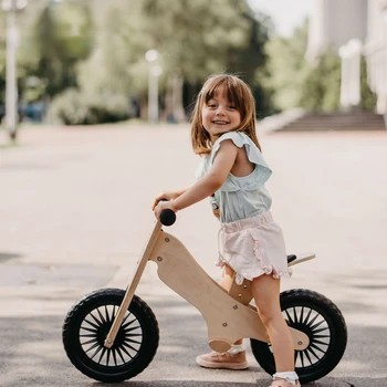 высококачественная древесина 3 в 1 деревянный шлем с передней корзиной для детей 7-10 лет, 12 дюймов для детей, детский велосипед, балансировочный велосипед Изображение