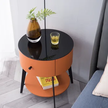 Прикроватный столик в скандинавском стиле, современный простой светильник, роскошная итальянская маленькая семейная спальня, железный круглый шкаф для хранения, прикроватная тумбочка Изображение