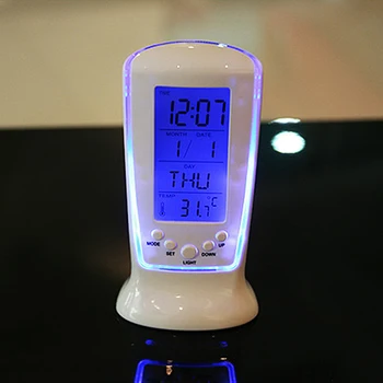 Светодиодный цифровой будильник с синей подсветкой Электронный Календарь Термометр Светодиодные часы со временем Цифровой Календарь Температуры Изображение