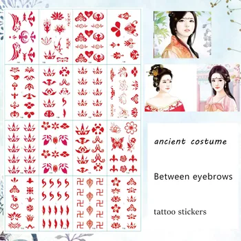 16 древних костюмированных татуировок для бровей, временные водонепроницаемые наклейки с татуировками, сексуальные наклейки с украшениями в виде цветов для милых девочек Изображение