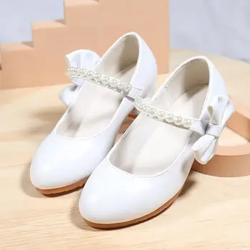 2023 Teenmiro Элегантная Кожаная обувь для свадеб для девочек-подростков, Детская обувь с белым жемчугом для девочек-цветочниц, Детская обувь Принцессы Изображение