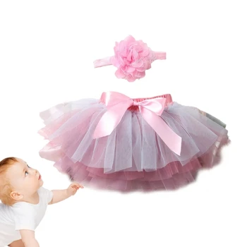 Комплект костюмов для фотосессии для маленьких девочек, Сетчатое платье с повязкой на голову, комплект для новорожденных D7WF Изображение
