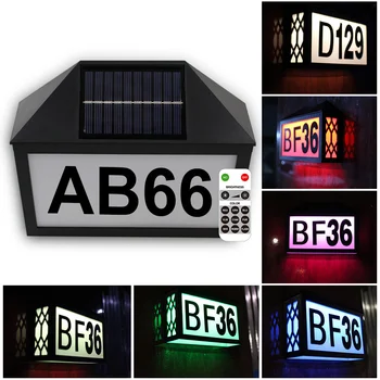 Настенный светильник на солнечной энергии с Номерами домов, Вывеска IP55, Водонепроницаемый RGB Цветной Современный Адресный Светильник для дома, Двора Изображение