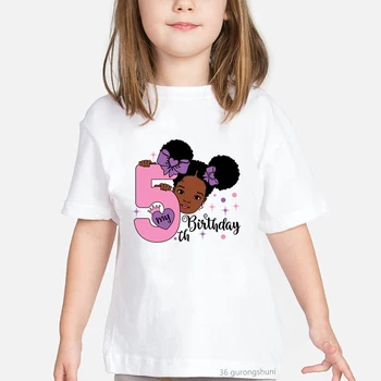 Подарок на день рождения, футболка для малышей, Черные футболки с рисунком для девочек, Розовая детская одежда, футболка Harajuku Kawaii, Летние топы Изображение