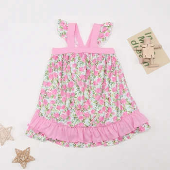 Кружевное платье для маленьких девочек от 1 до 8 лет, Цельная одежда с кружевным Бантом, Боди, Милая Юбка с Милым Цветком, Розовый Детский Наряд, Одежда для малышей Bebes Изображение