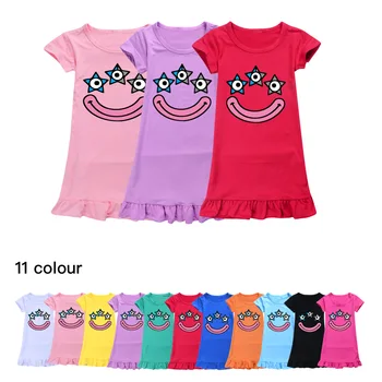 Детская Ночная рубашка с цифрами Для девочек, ночная рубашка с героями Мультфильмов, Пижама для девочек, Ночнушка, Летняя Ночная рубашка с короткими рукавами и Кошками, Детская одежда Изображение