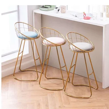 Барный стул, современная бытовая мебель из кованого железа, простые высокие табуреты, стулья в скандинавском стиле со спинкой, косметички, мягкая сумка, туалетный стул Изображение