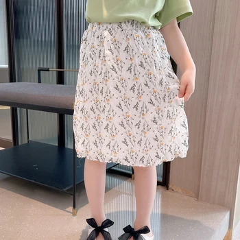 Юбки для девочек от 3 до 14 лет с цветочным принтом 2023, Новая летняя одежда для малышей в корейском стиле, Детская юбка миди с цветочным рисунком, Праздничная Пляжная одежда Изображение