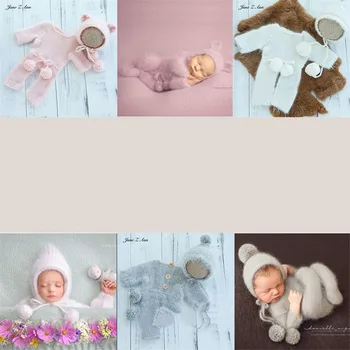 Комплект одежды для фотосъемки новорожденных, одежда ручной работы из норковой шерсти для маленьких мальчиков и девочек, детский реквизит на 100 дней Изображение