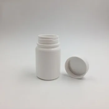 50 шт./лот, 60 мл, Белая пустая круглая бутылка для таблеток из полиэтилена высокой плотности, контейнер для капсул 60cc с завинчивающимися крышками для медицинской упаковки Изображение