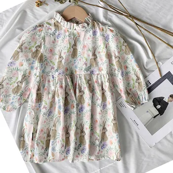 XINYU/ Платье для маленьких девочек, Осенняя детская одежда 2023 года, Детский костюм с милым принтом кролика, платье Принцессы с длинными рукавами для девочек 2-7 лет Изображение