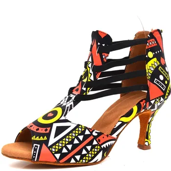 Evkoodance Модная женская обувь Из красной искусственной кожи для Латиноамериканской Сальсы, бальных танцев на 3-дюймовом каблуке, Сексуальные танцевальные туфли для женщин Изображение