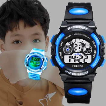 Детские электронные часы Со светящимся цифровым циферблатом, водонепроницаемые светящиеся будильники, часы для мальчиков и девочек, Детские студенческие часы Изображение