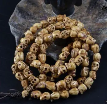 Винтажное ожерелье из 108 бусин буддизма, тибетского черепа из кости Яка, Медитативное молитвенное ожерелье Мала Изображение