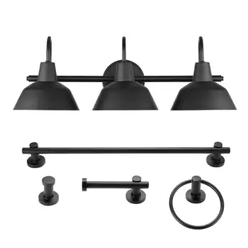 Матовый черный набор для ванной комнаты из 5 предметов с 3-х лампочками, 51710 Изображение