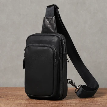AETOO Новая простая кожаная мужская нагрудная сумка, мужская сумка через плечо, нагрудная сумка, спортивный тренд, модная сумка на одно плечо, ретро мужская сумка Изображение