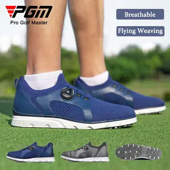 Мужские трикотажные летающие ботинки PGM, Дышащие туфли для гольфа, Легкие мужские кроссовки, противоскользящая спортивная обувь, кроссовки с вращающейся пряжкой Изображение