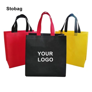 StoBag 10 шт. нетканые сумки-тоут из ткани для упаковки фаст-фуда многоразового использования, портативные сумки для хранения подарков, Большие пакеты с логотипом на заказ (за дополнительную плату) Изображение