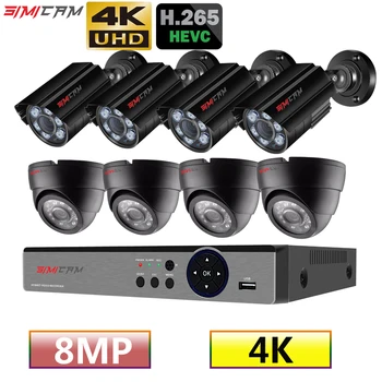Комплект Камеры видеонаблюдения 4K Ultra HD 8X8MP 8ch H265 DVR ночного Видения 30m Out Door Влагозащищенная SIMICAM Система Видеонаблюдения Изображение